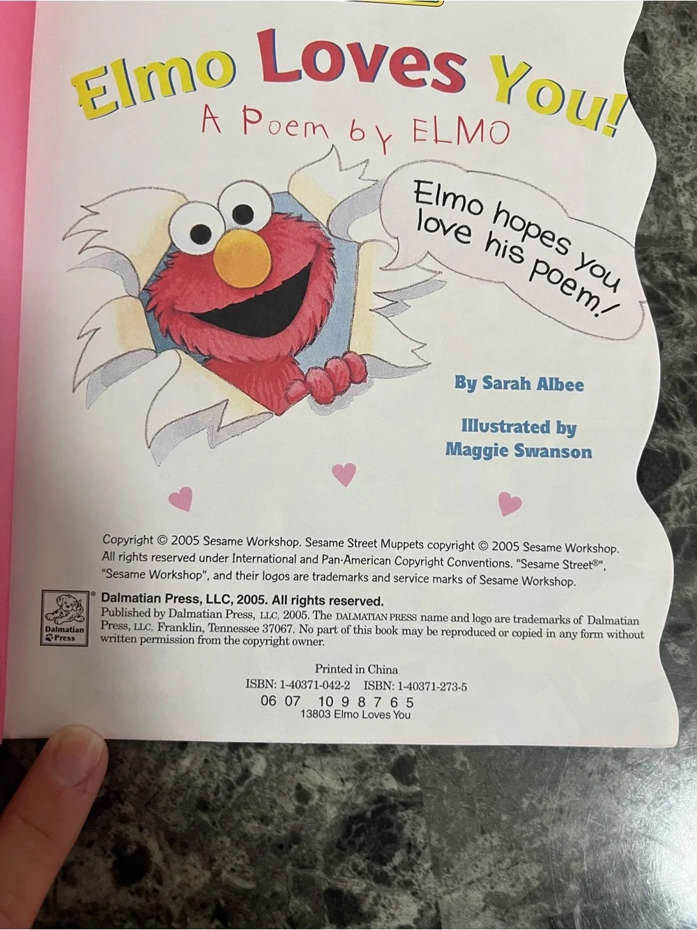 Sesame Street Elmo Loves You! Board Book 2005 Sarah Albee Dalmatian Press Kids